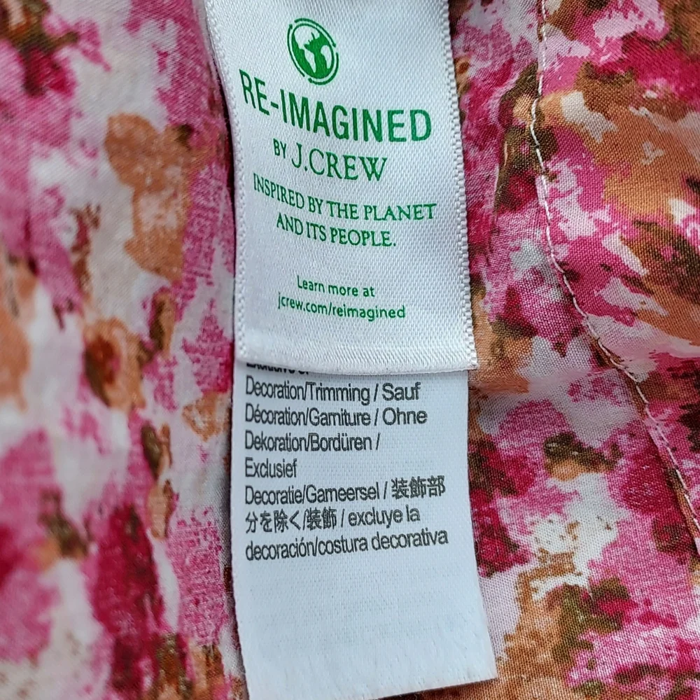 J. Crew Medium Smocked Floral Short Puff Sleeve Pink Floral Blouse Tie Back